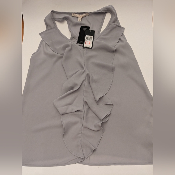 Guess Light Gray  Tank Top Ruffle Detail Women's Size M NWT - Picture 1 of 9